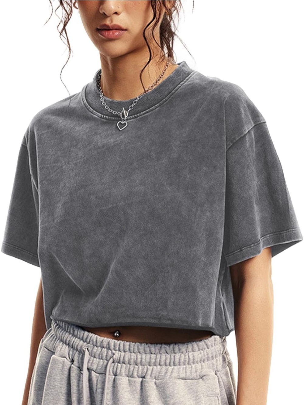 NWT Amazon 100% Cotton Acid Wash Gray Grunge Crop Top Size Small